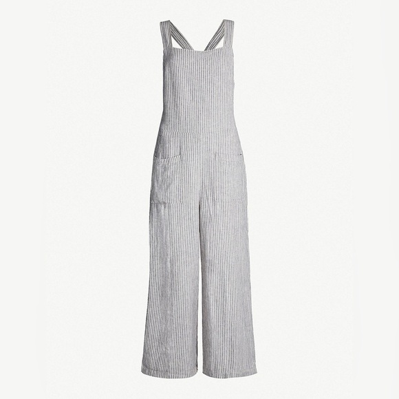 Free People Gray and Cream Stripped Off The Shore Linen Blend Overall Size 0 - Picture 1 of 10